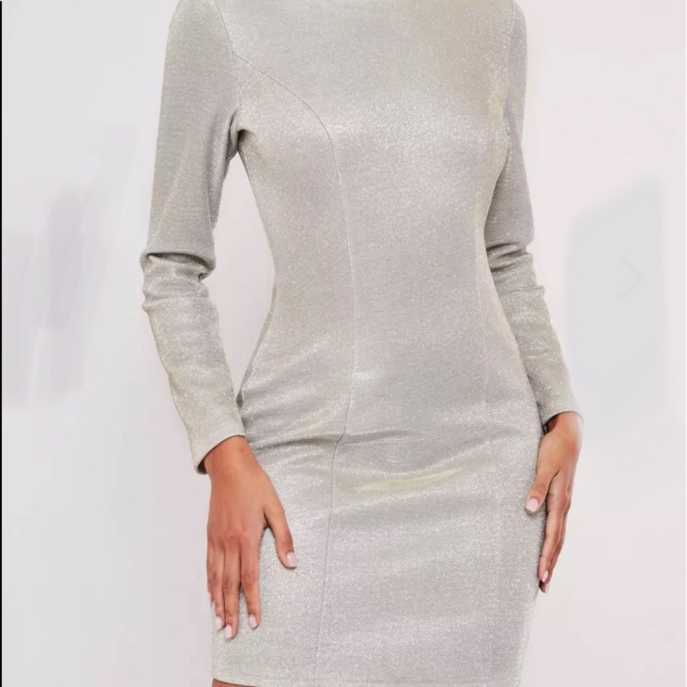 Sofia Richie Silver Metallic Bodycon Mini Dress